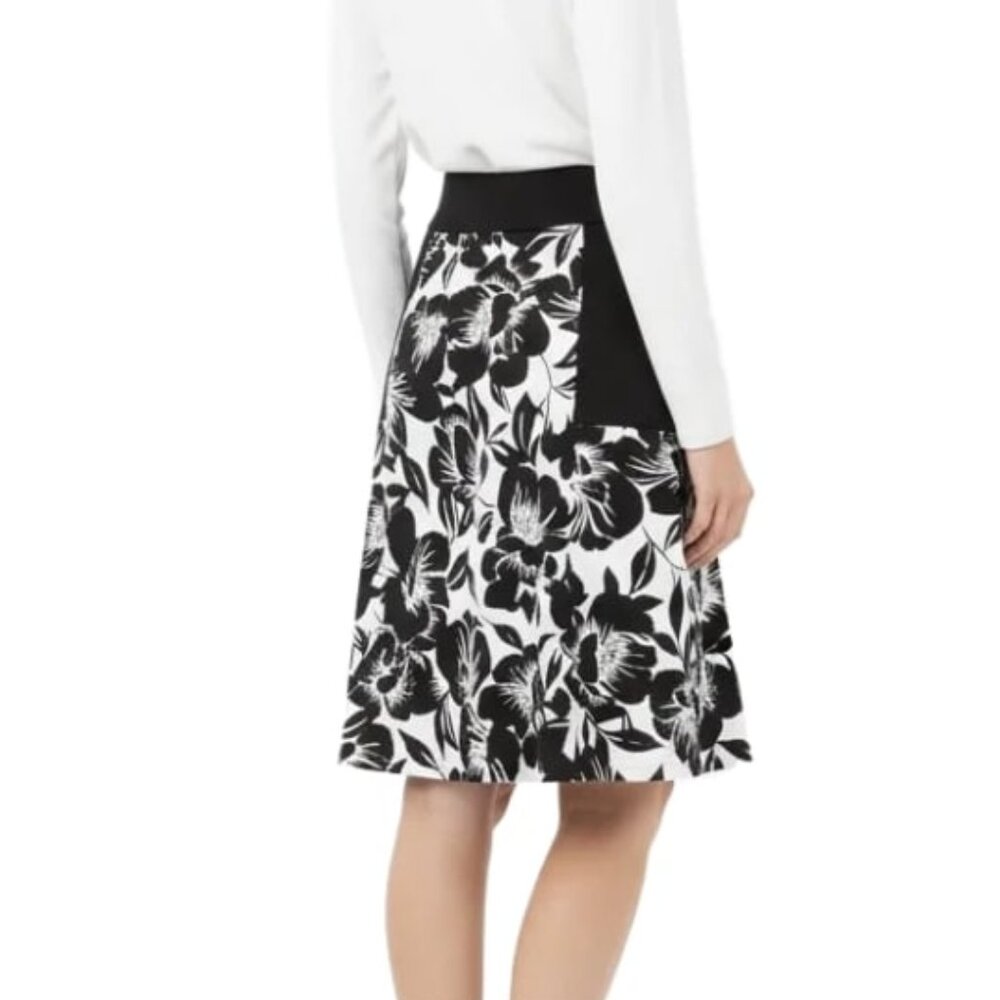 Worthington Skirt Front Zip Floral Black and White Stretch Pockets Womens Size 8 - Picture 3 of 7